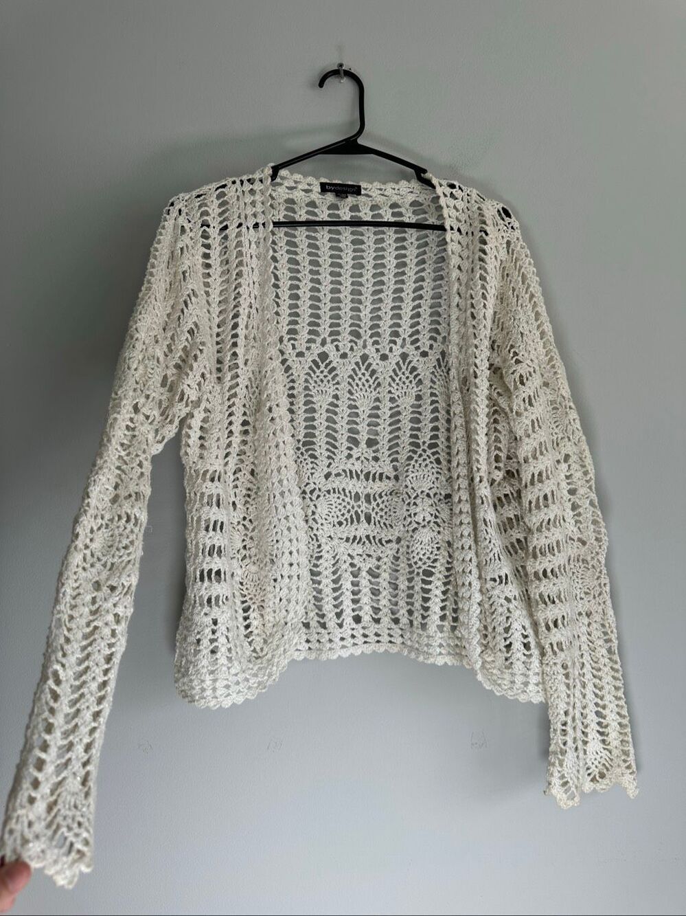 vintage y2k by deisgn open front loose knit white glitter cardigan sweater XL